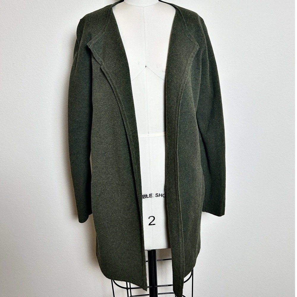 Olive Green Open Front Cotton Knit Cardi Sweater with Pockets Size S/M‎ Capsule